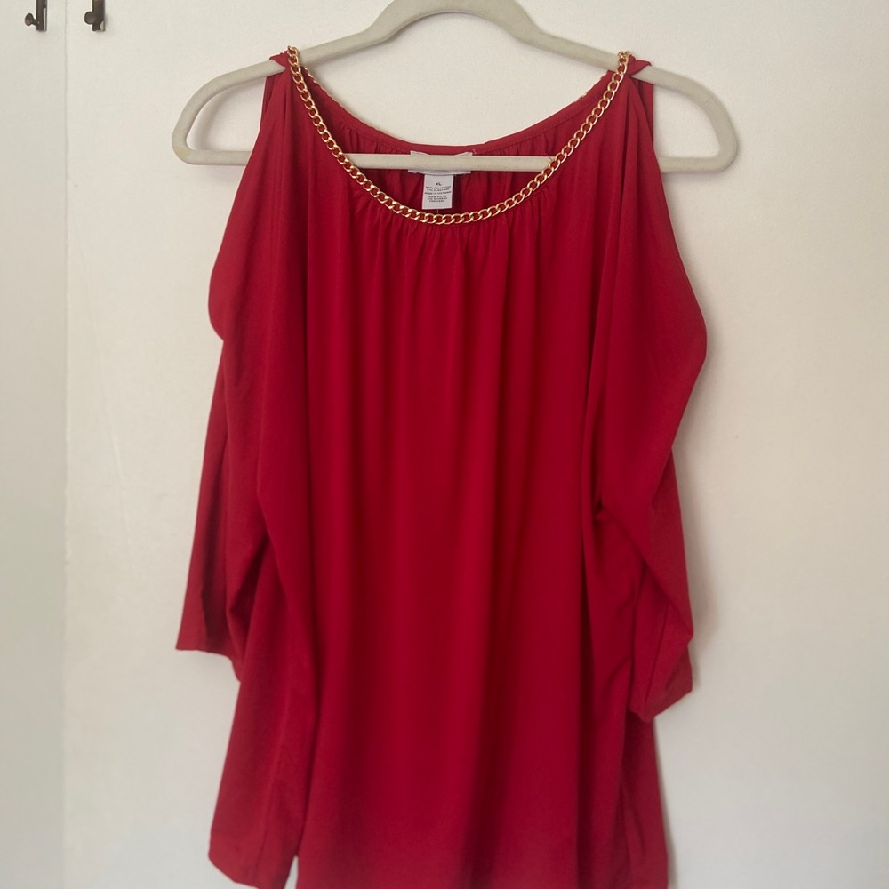 Red cold shoulder long sleeve blouse. Size XL